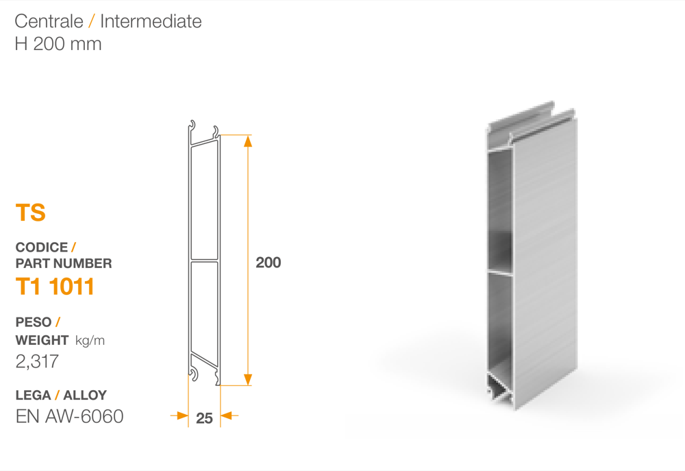 Plano técnico de Perfil de cartola intermedio H200