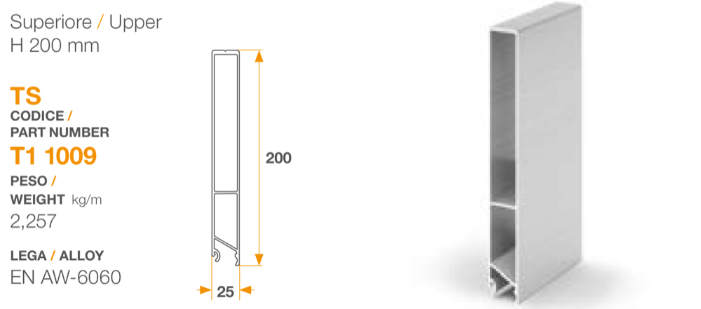 Desenho técnico de Perfil de Taipal Superior H200