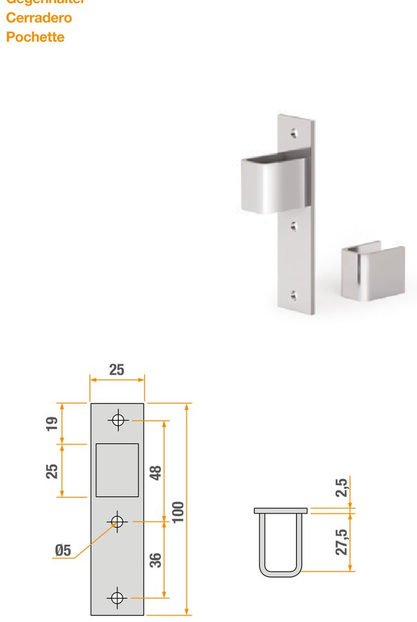 Fecho de Pilar MINI 3 · com batente · Esq. H400