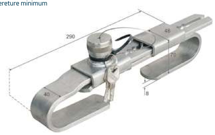 Bloqueio Antirroubo de Falleba Inox · abertura 325–500 mm · com chave