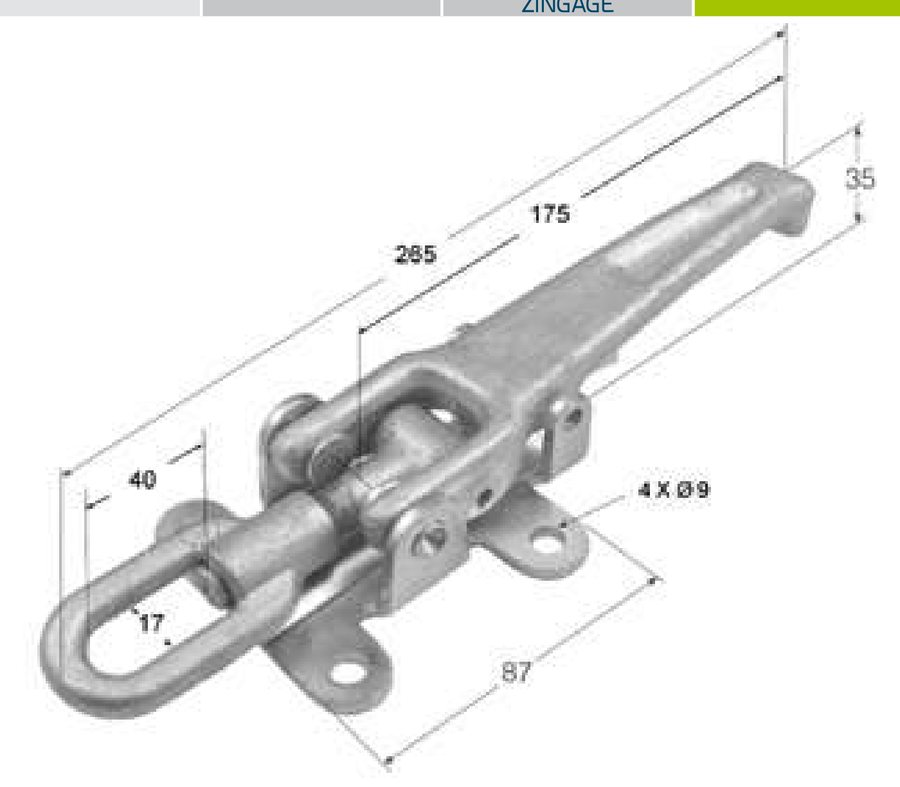 Fecho de Anilha Regulável Zincado · punho forjado · 265 mm