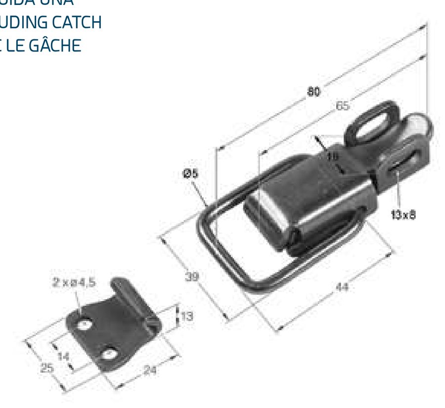 Fecho Estampado Mini p/ Cadeado Zincado · 80×39 mm · unha incluída