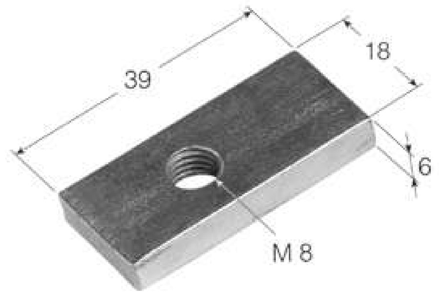 Pletina de dobradiça Zinc 39×18×6mm · 1 furo M8