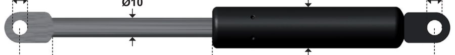 Amortecedor a Gás INOX 1500 N · 800 mm (curso 350)