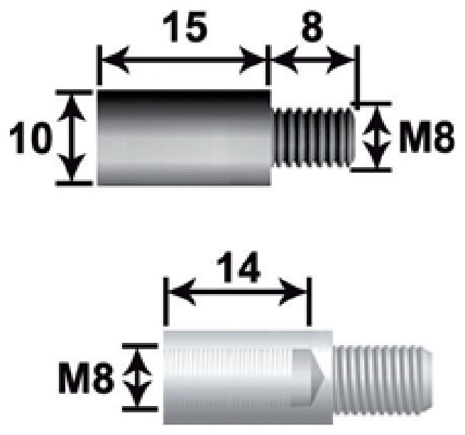 Prolongador de haste Ø10, corpo 15 mm