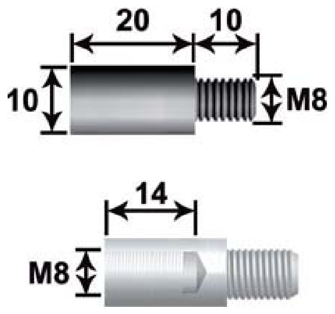 Prolongador de haste Ø10, corpo 20 mm