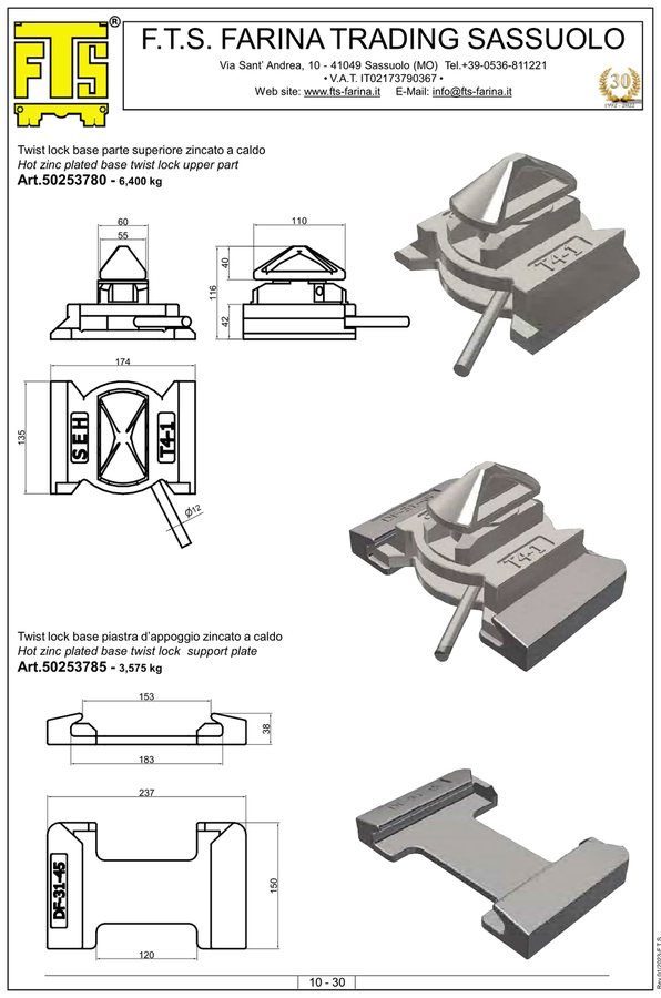 Base de twist lock · parte superior · zincada a quente