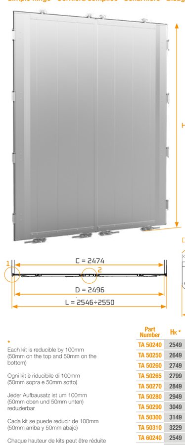 Kit de Porta Knock aero 2700 mm · desmontada · 4 fechos