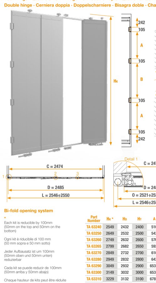 Knock bounce door 4 2800 mm · flat-pack kit · 4 bi-fold leaves · 4 locks
