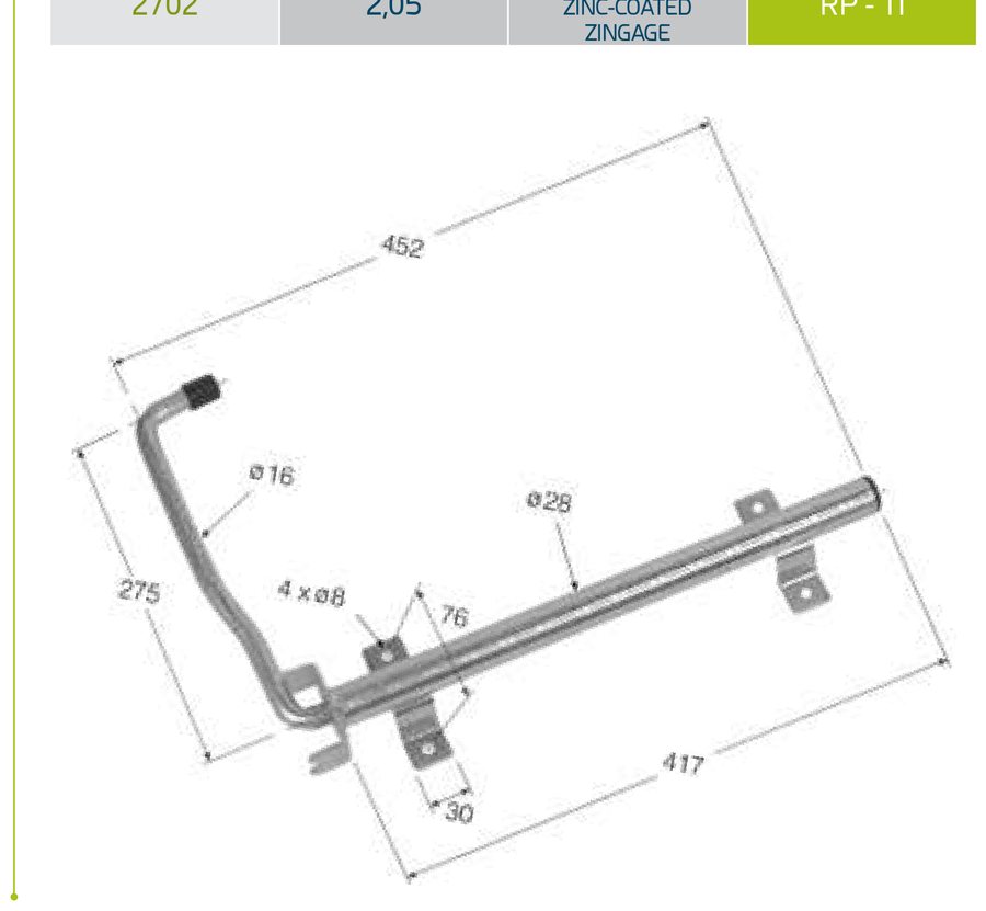 Travão de porta c/ 2 suportes em V Zinc 452mm