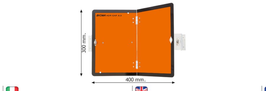 Placa ADR neutra rebatível na vertical COM ESTRIBO DE FIXAÇÃO, alumínio 400×300×1 mm