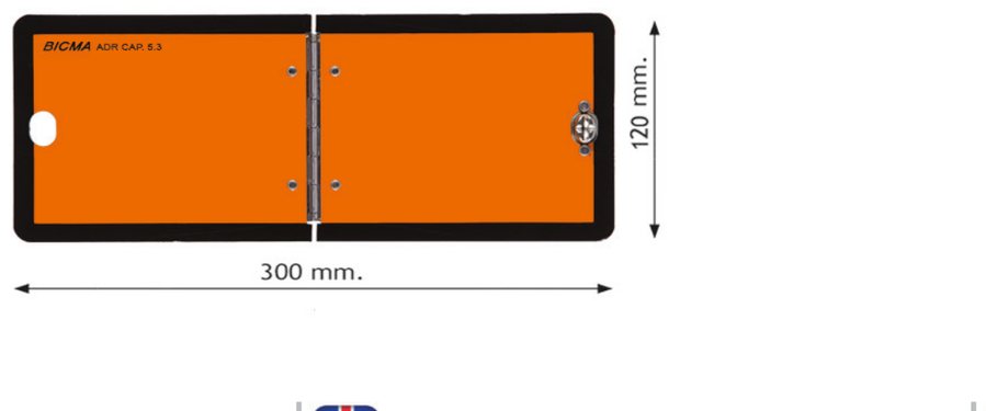 Placa ADR neutra rebatível na VERTICAL, alumínio 300×120×2 mm com dobradiça em INOX