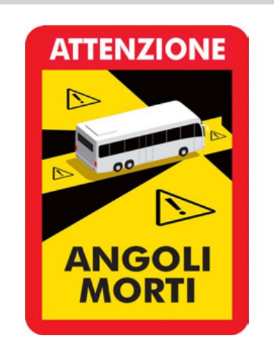 Sinalização de ângulo morto «ANGOLI MORTI» (versão ITALIANA) para autocarro, suporte magnético, 170×250 mm