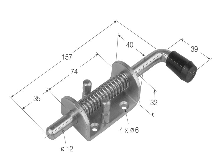 Ferrolho de Mola Zincado · ancoragem dupla · varão Ø12 · 157 mm